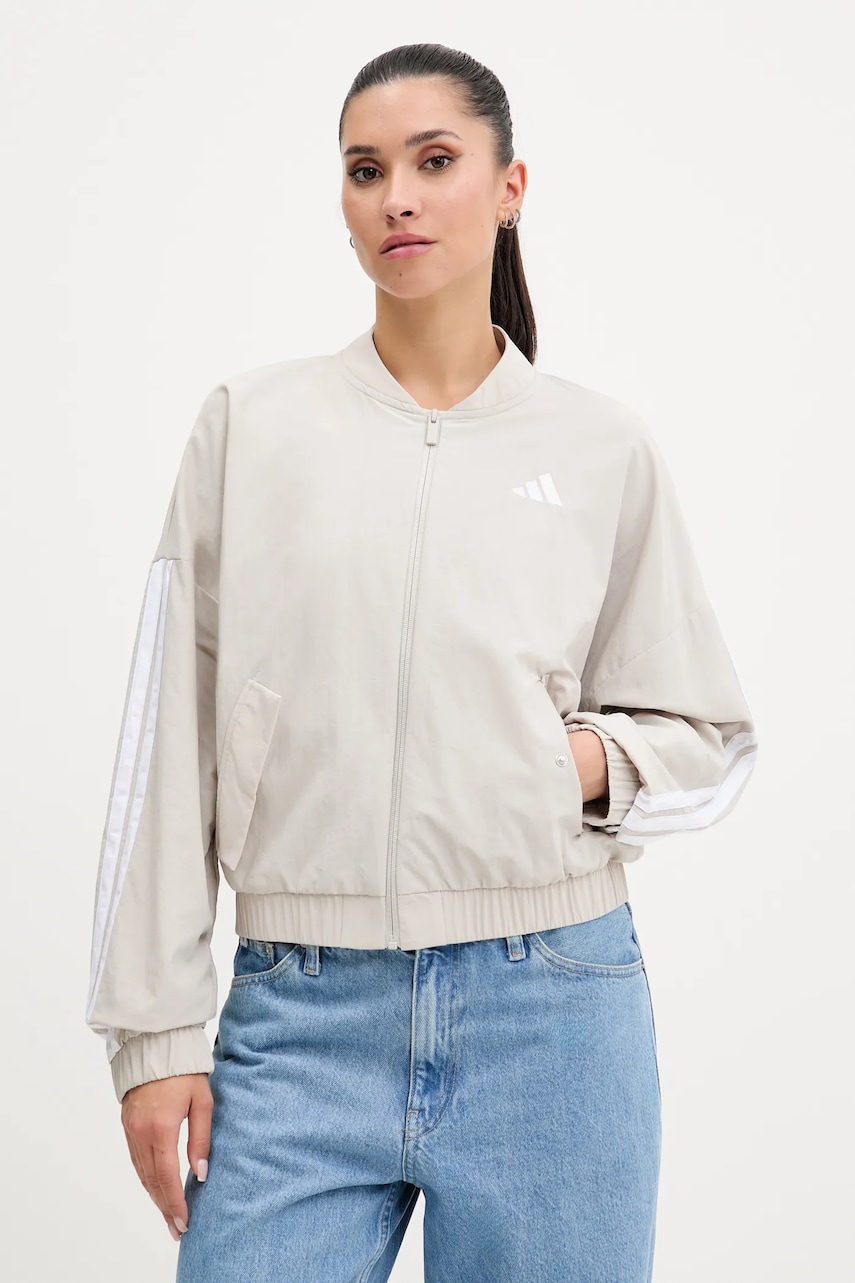 adidas geacă Essentials culoarea bej, de tranziție, oversize, JE1317