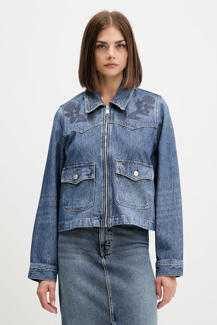 Tommy Jeans geacă jeans culoarea bleumarin, de tranzitie, DW0DW21553