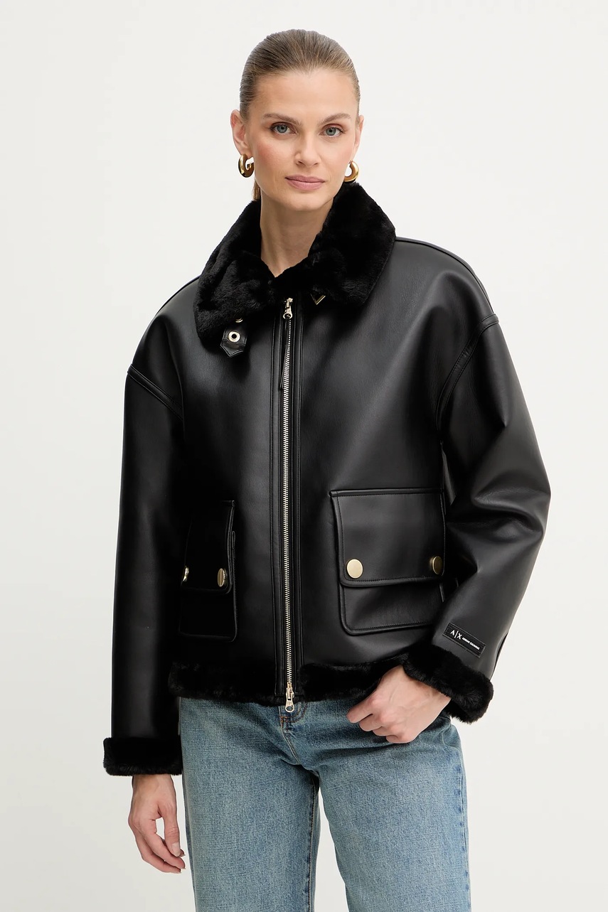 Levně Bunda Armani Exchange černá barva, přechodná, oversize, XW000713 AF16389