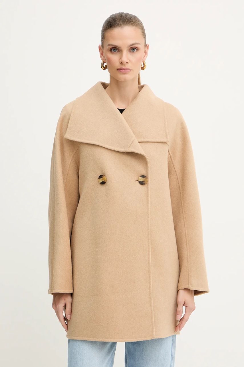 Levně Kabát s příměsí vlny Armani Exchange béžová barva, XW000715 AF16216