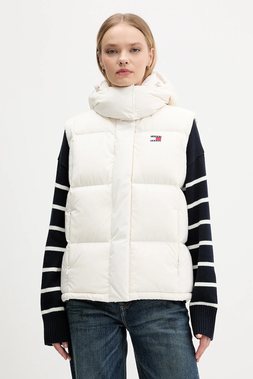 Tommy Jeans vestă de puf culoarea bej, de iarnă, DW0DW21627