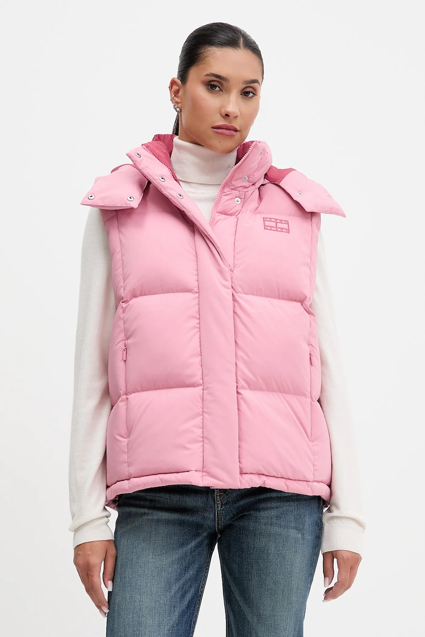Tommy Jeans vestă de puf culoarea roz, de iarnă, DW0DW21627