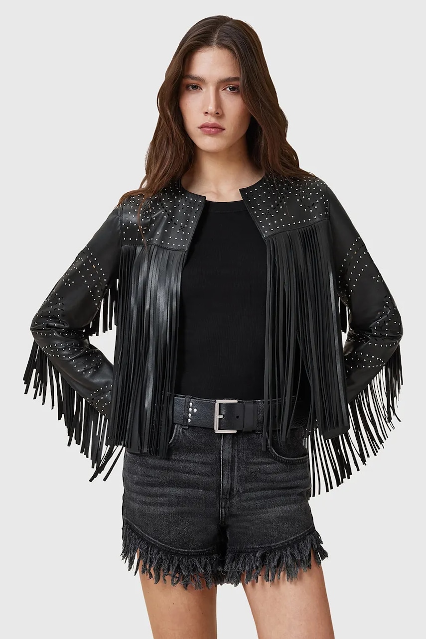 AllSaints geacă de piele ASTA culoarea negru, de tranziție, W031LC