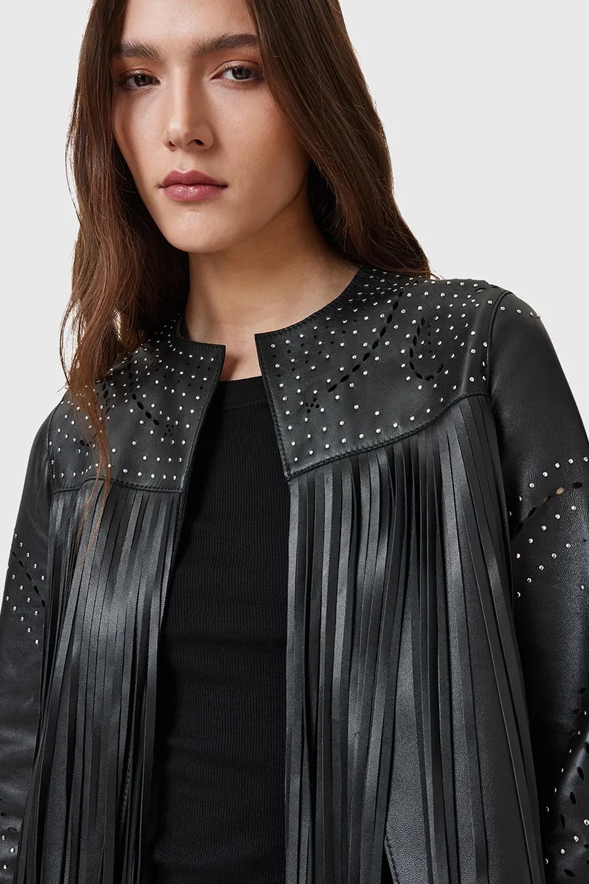 Кожаная куртка AllSaints ASTA цвет чёрный переходная W031LC