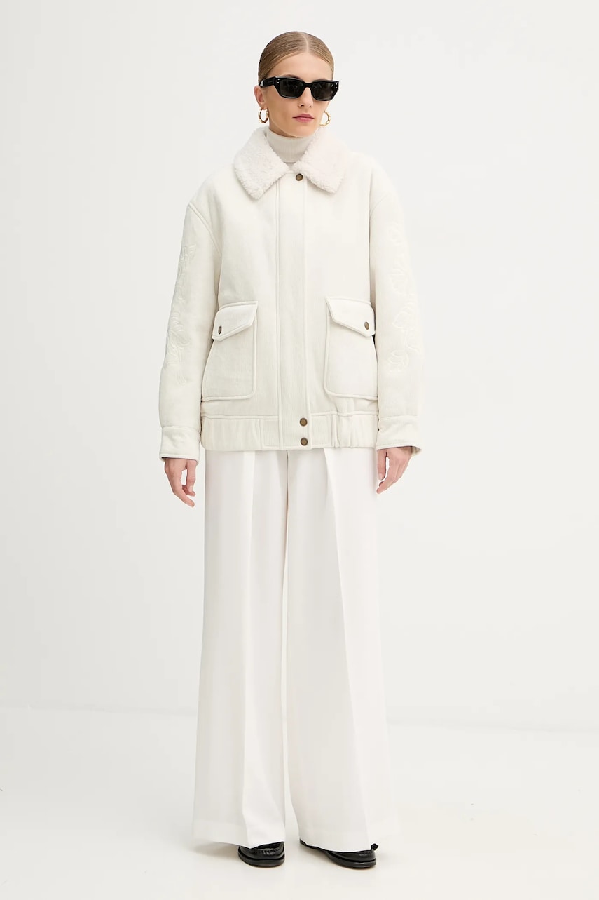 Μπουφάν με κορδόνι Ermanno Firenze χρώμα: μπεζ, 57TD034E91 φωτογραφία