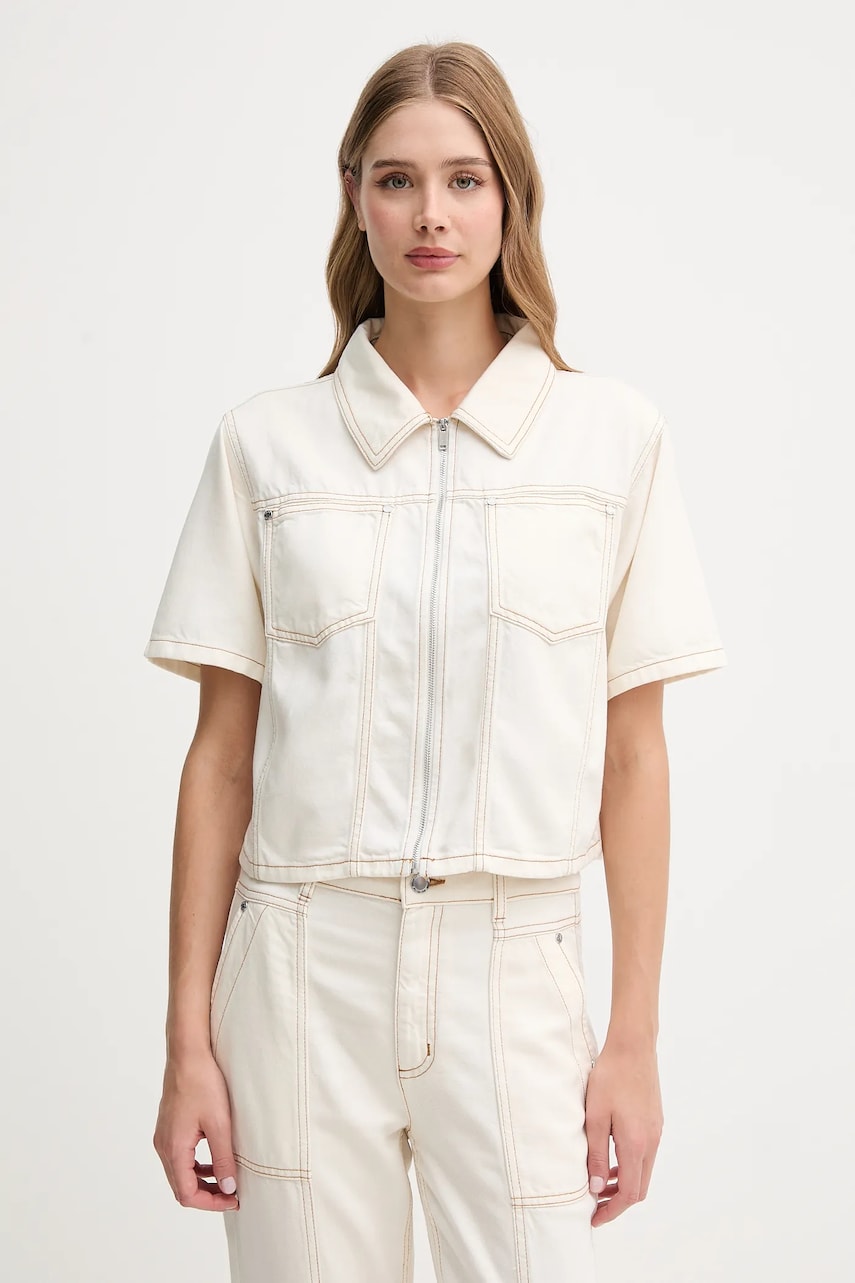 Dkny cămașă culoarea bej, cu guler clasic, relaxed, P5DAXB20