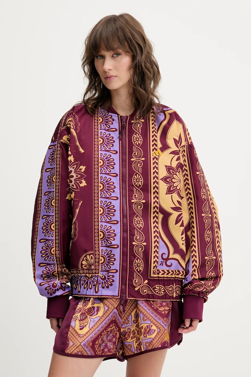 adidas geacă bomber x Farm Rio culoarea bordo, de tranziție, oversize, JL8621