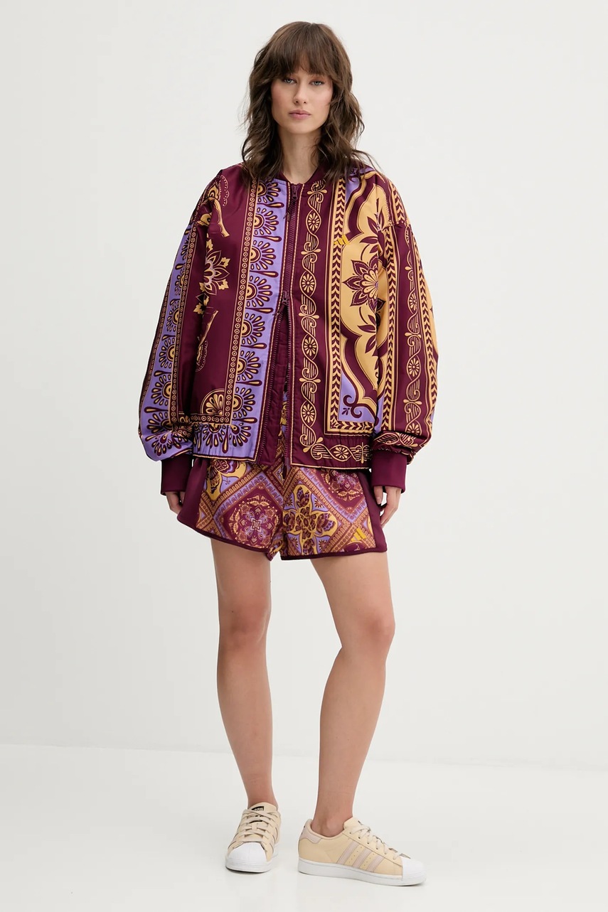 Куртка-бомбер adidas x Farm Rio цвет бордовый демисезонная oversize JL8621