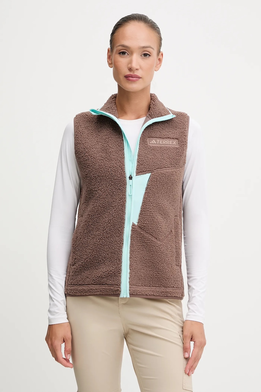 Levně Outdoorová vesta adidas TERREX hnědá barva, JN0927