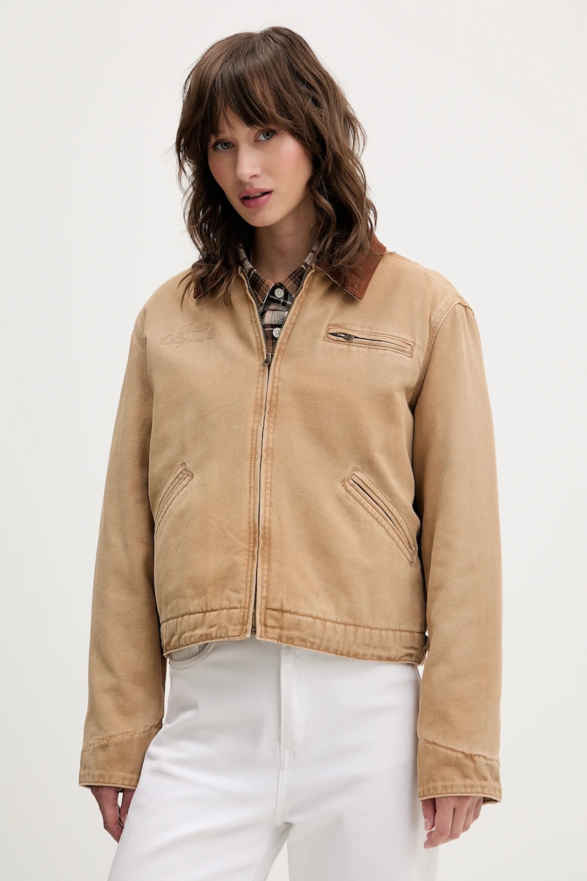 Levně Džínová bunda Guess Originals hnědá barva, přechodná, W5BN80 WG163