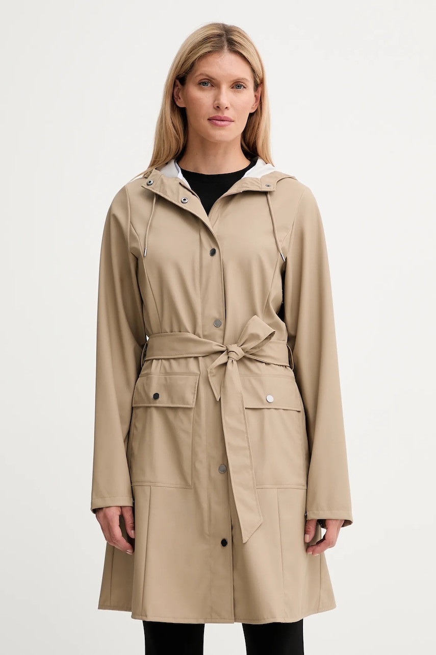 Rains geacă 18130 Curve Long Jacket culoarea bej, de tranziție, 18130