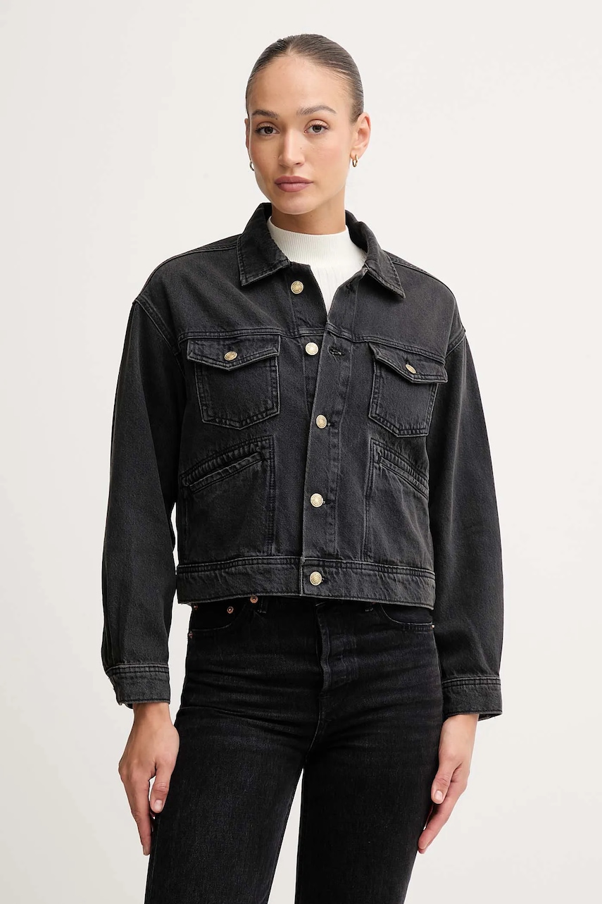 Pepe Jeans geacă jeans culoarea negru, de tranziție, oversize, PL40243329W0