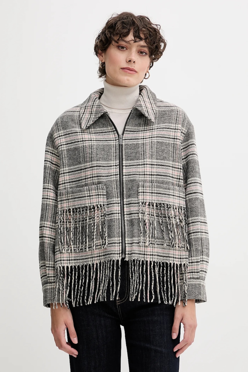 Pepe Jeans jachetă din amestec de lână culoarea gri, de tranziție, PL4024341