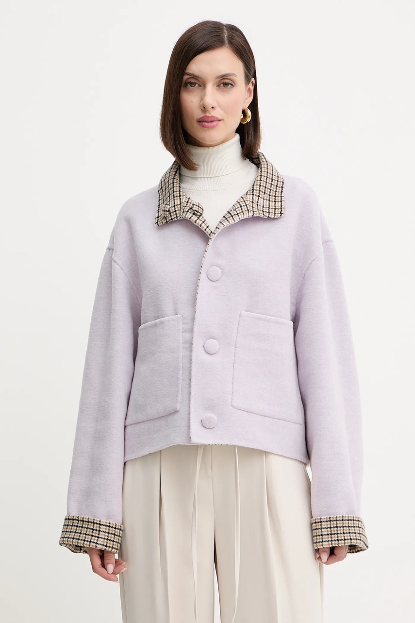 Двусторонняя куртка с шерстью Twinset цвет бежевый демисезонная 252AP2090