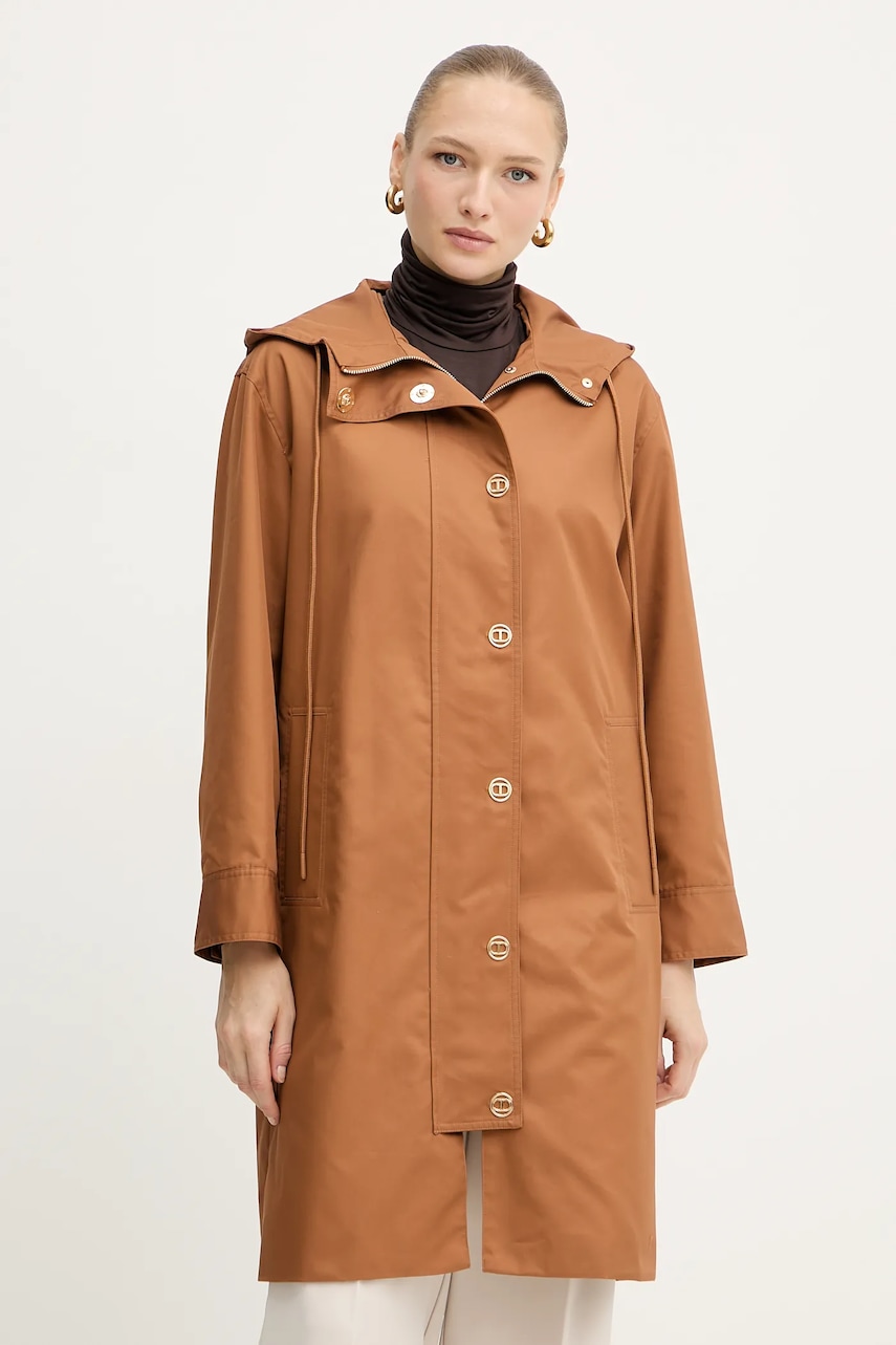 Levně Bunda Twinset hnědá barva, přechodná, 252TP2060
