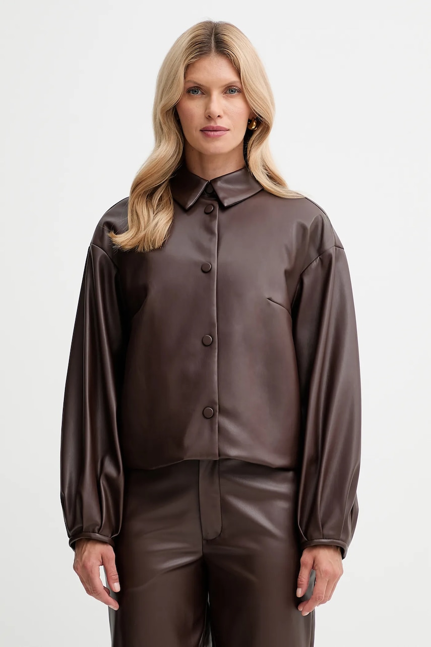 Bunda Twinset hnědá barva, přechodná, oversize, 252TP2090