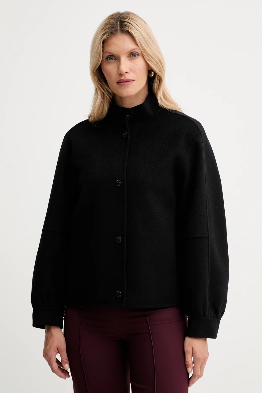 Levně Vlněná bunda Twinset černá barva, přechodná, oversize, 252TP2071