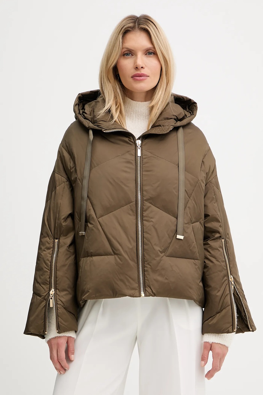 Levně Péřová bunda Twinset zelená barva, zimní, oversize, 252TT2060