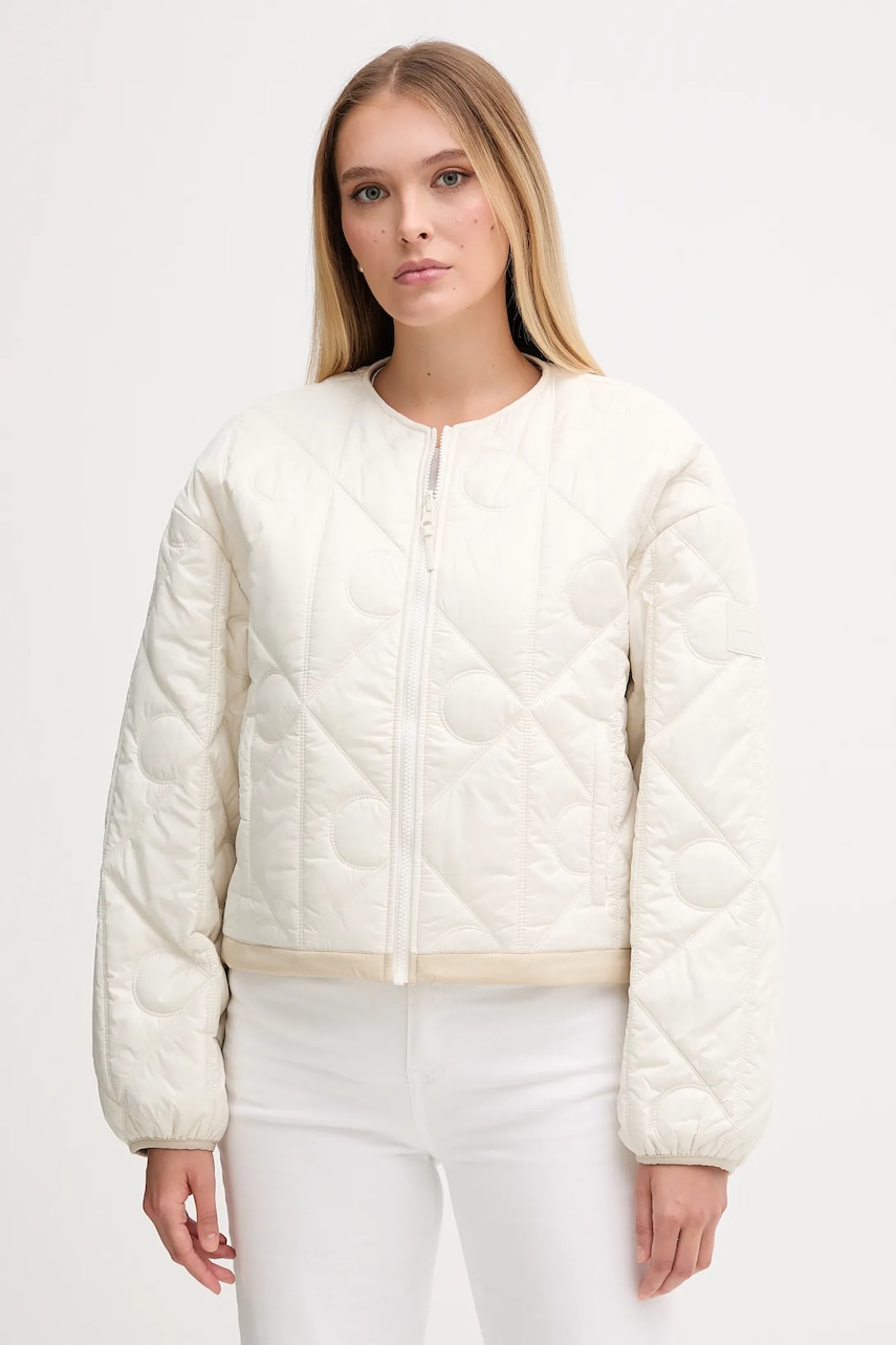 Levně Oboustranná bunda Calvin Klein Jeans béžová barva, přechodná, oversize, LV044D511G
