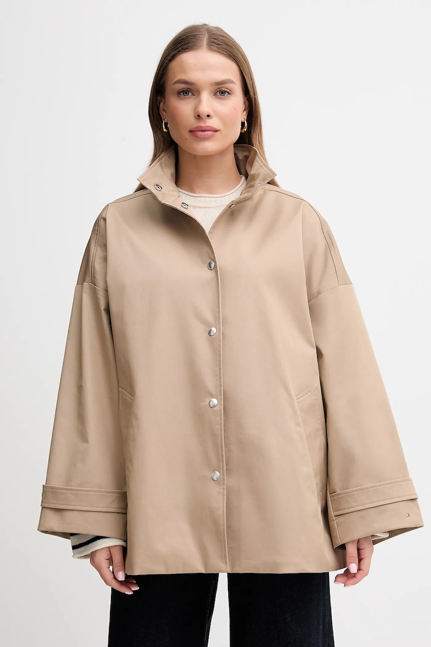 Levně Bunda Tommy Hilfiger zelená barva, přechodná, oversize, WW0WW45715