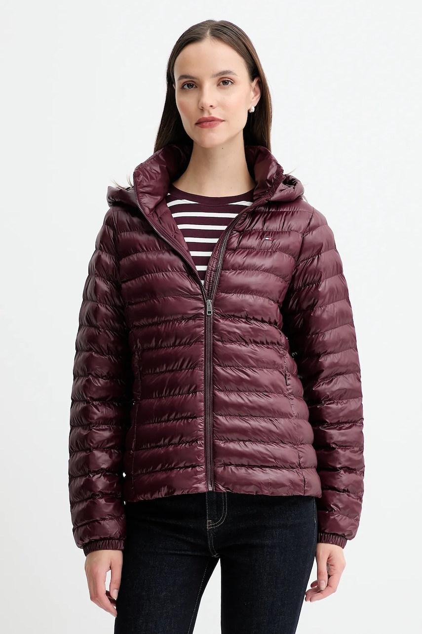 Levně Bunda Tommy Hilfiger vínová barva, přechodná, WW0WW47351