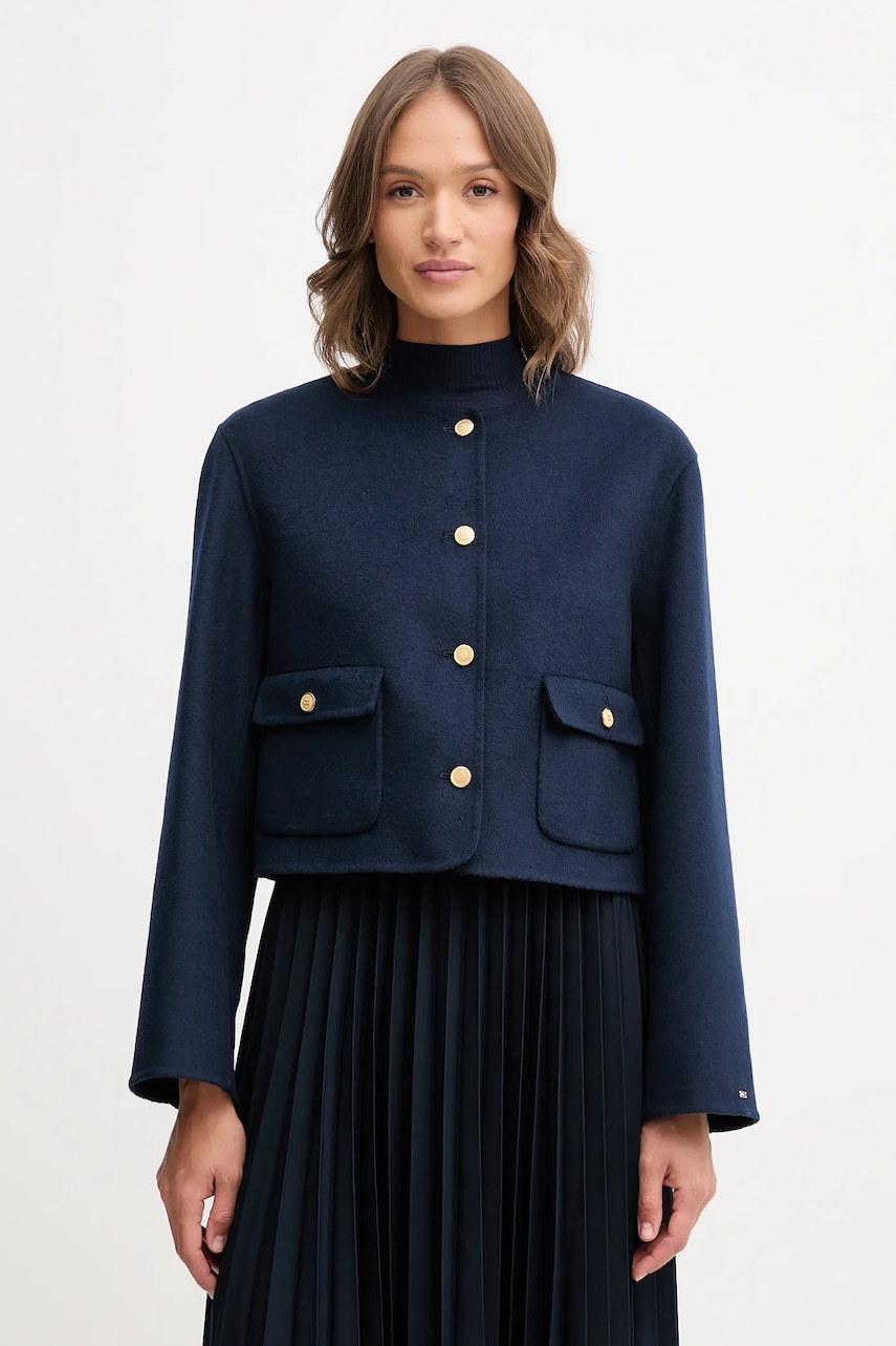 Levně Kabát s vlnou Tommy Hilfiger tmavomodrá barva, WW0WW47446