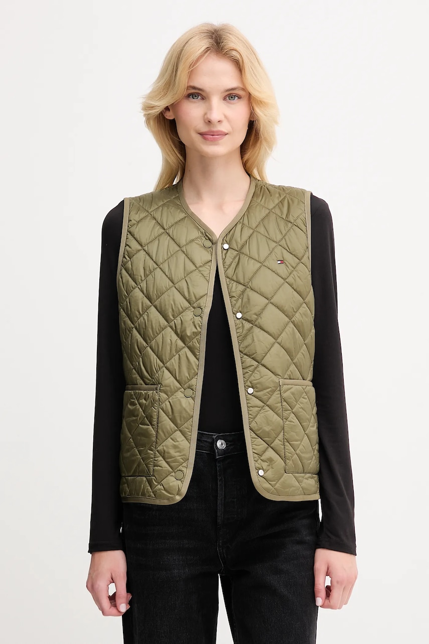 Levně Vesta Tommy Hilfiger zelená barva, přechodná, WW0WW47289