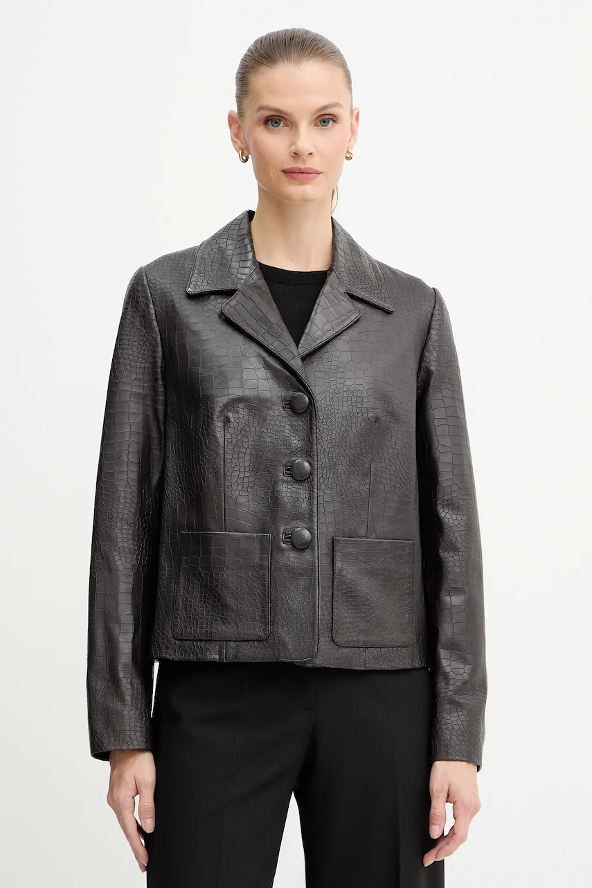 Luisa Spagnoli geacă de piele culoarea maro, de tranzitie, 542377