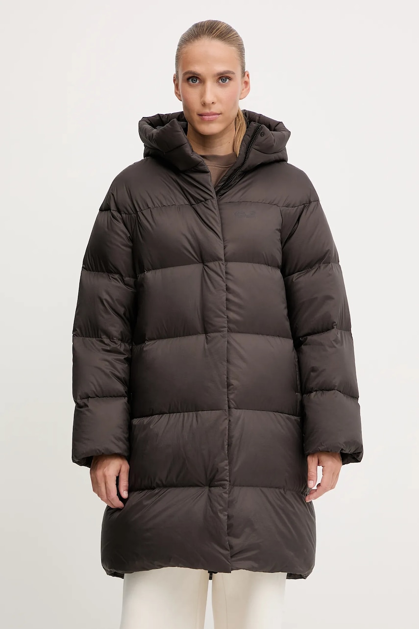 Jack Wolfskin geacă de puf ICY HILL culoarea maro, de iarnă, oversize, A65093