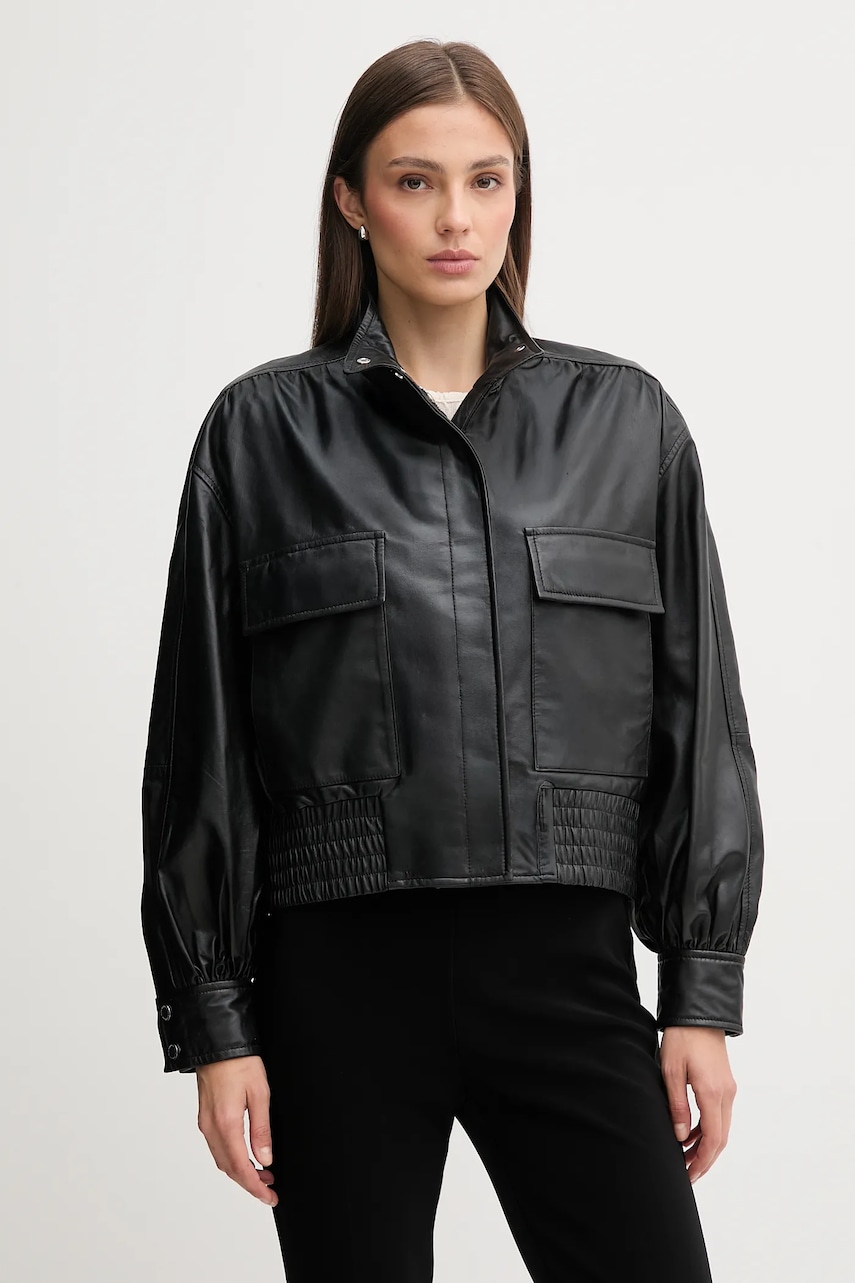 Pedro del Hierro geacă de piele culoarea negru, de tranzitie, oversize, 5492124