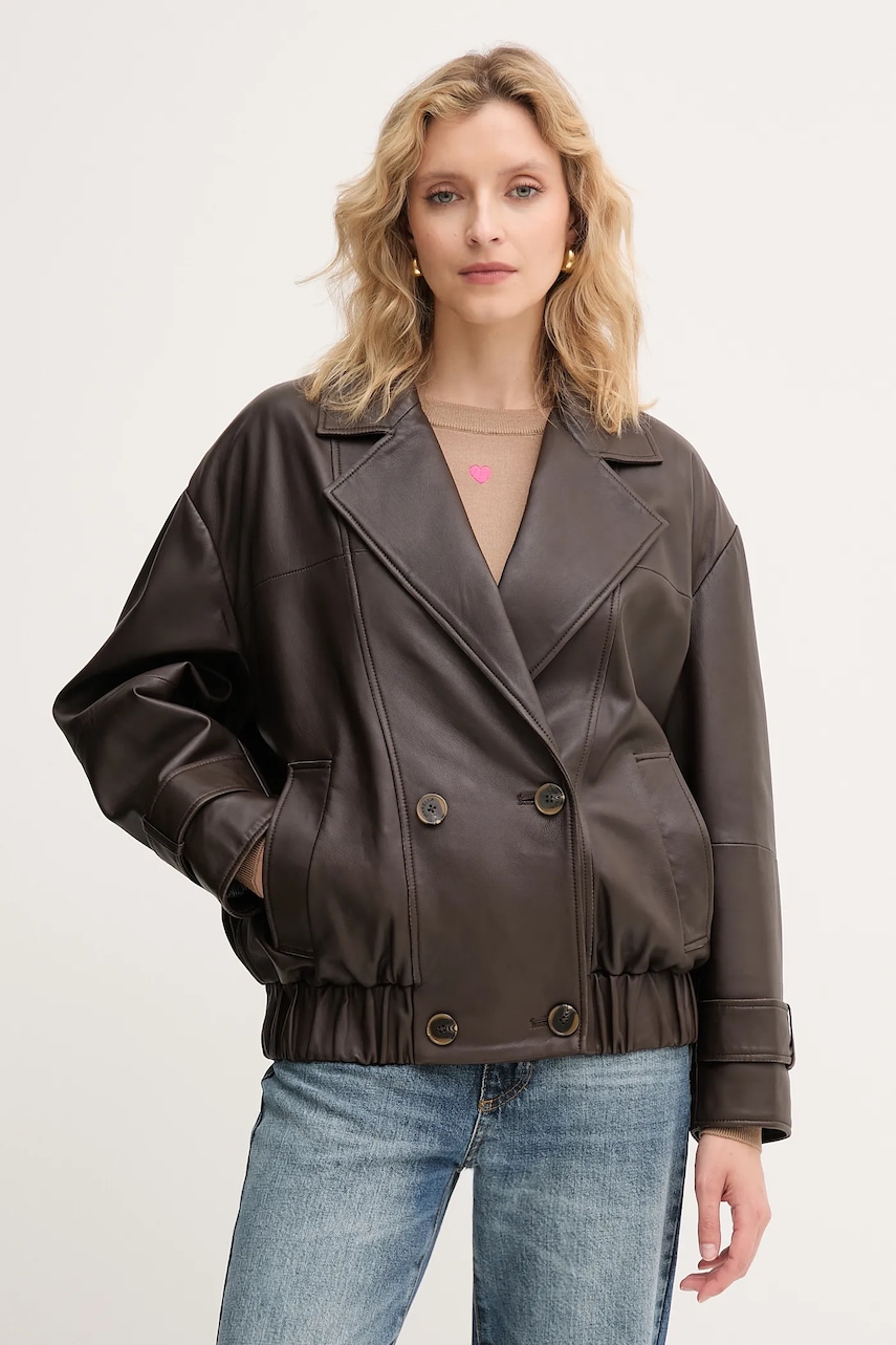 Marella geacă de piele culoarea maro, de tranziție, oversize, 2523446014200