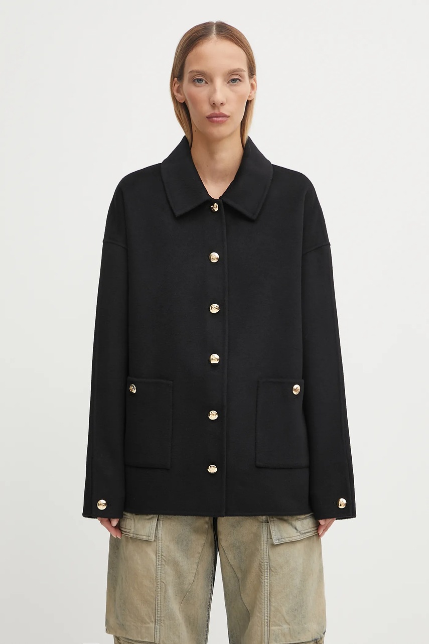 Anine Bing geacă de lână black cashmere blend culoarea negru, de tranziție, A.01.10442
