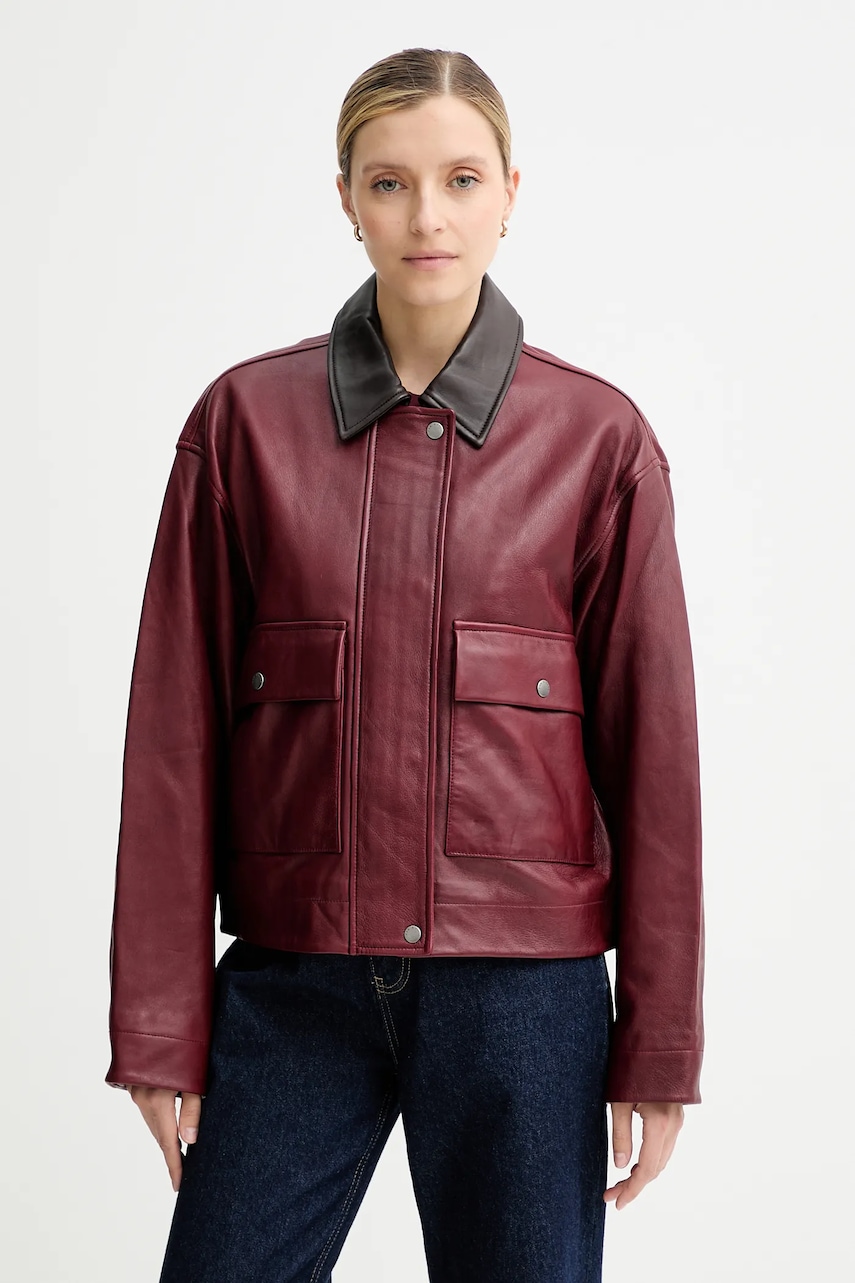 Rag & Bone geacă de piele culoarea bordo, de tranzitie, oversize, RA5A25F0MCR