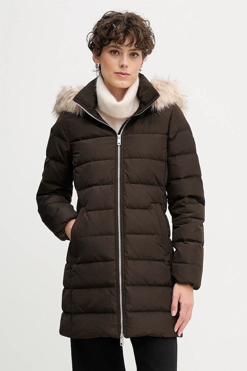 Péřová bunda Tommy Hilfiger hnědá barva, zimní, WW0WW47540