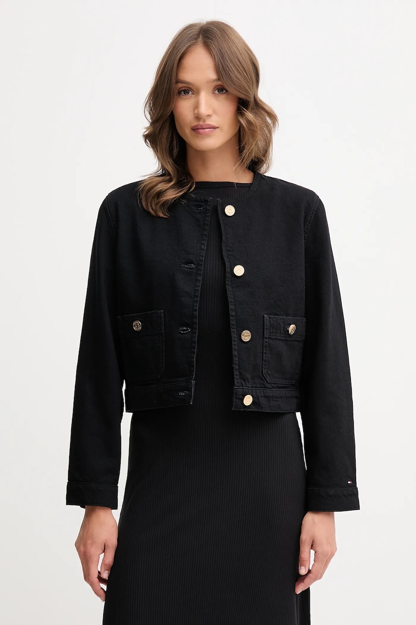 Levně Bavlněná bunda Tommy Hilfiger černá barva, přechodná, WW0WW46772