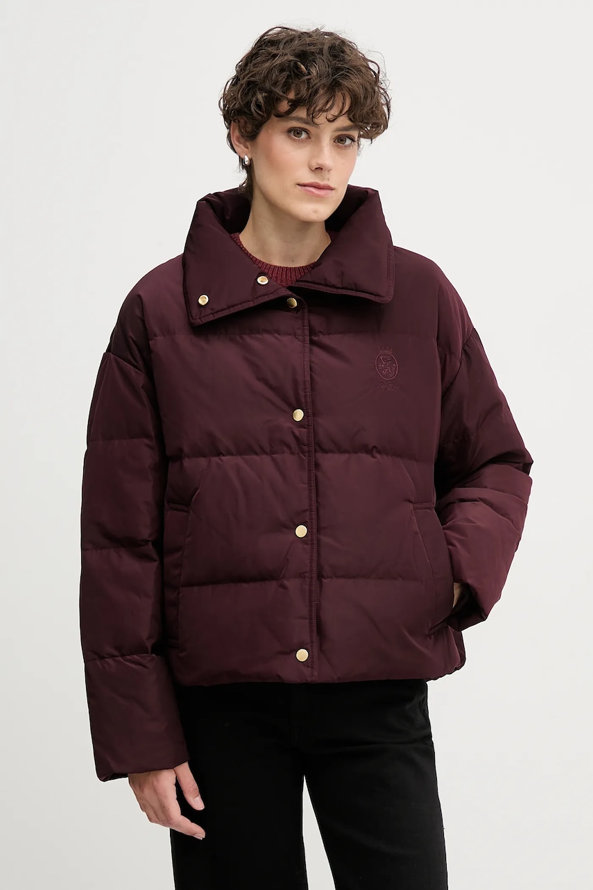 Péřová bunda Tommy Hilfiger vínová barva, zimní, oversize, WW0WW47294