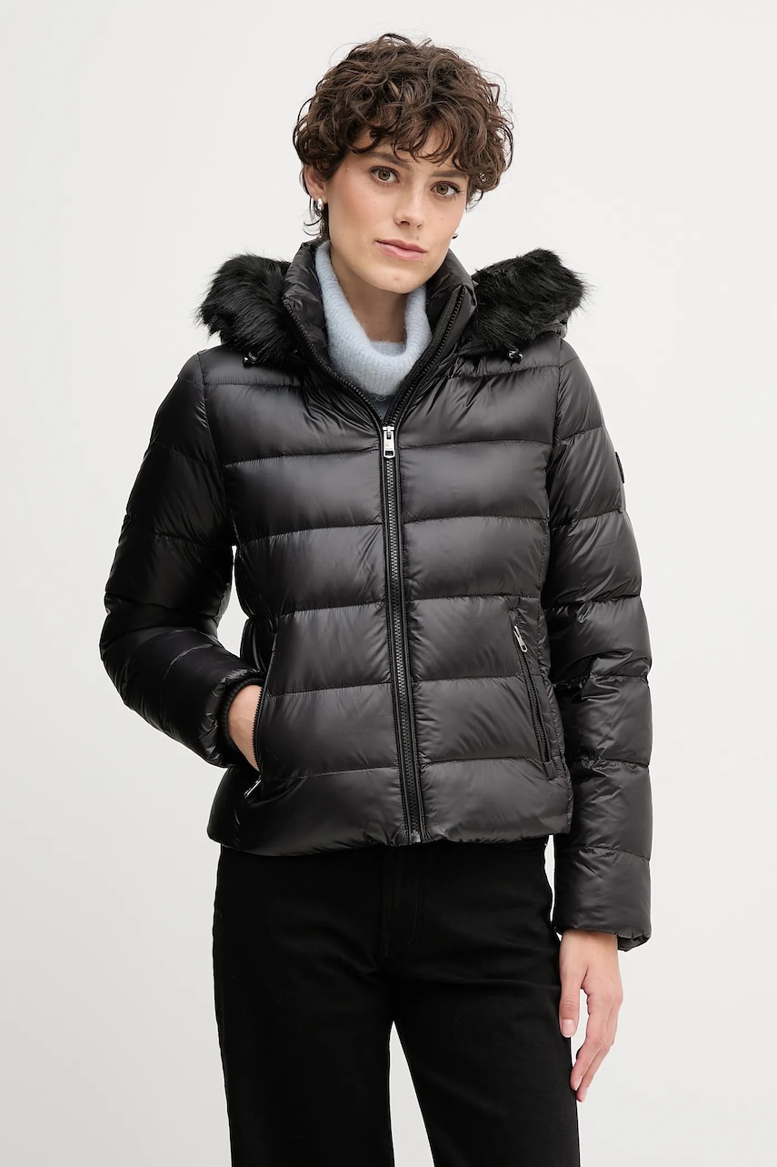 Péřová bunda Tommy Hilfiger černá barva, přechodná, WW0WW47354