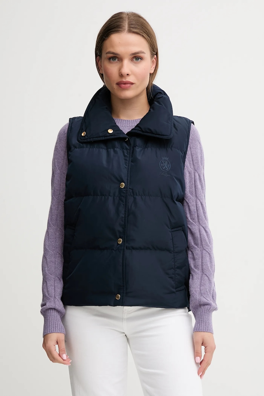 Levně Péřová vesta Tommy Hilfiger tmavomodrá barva, přechodná, WW0WW46545