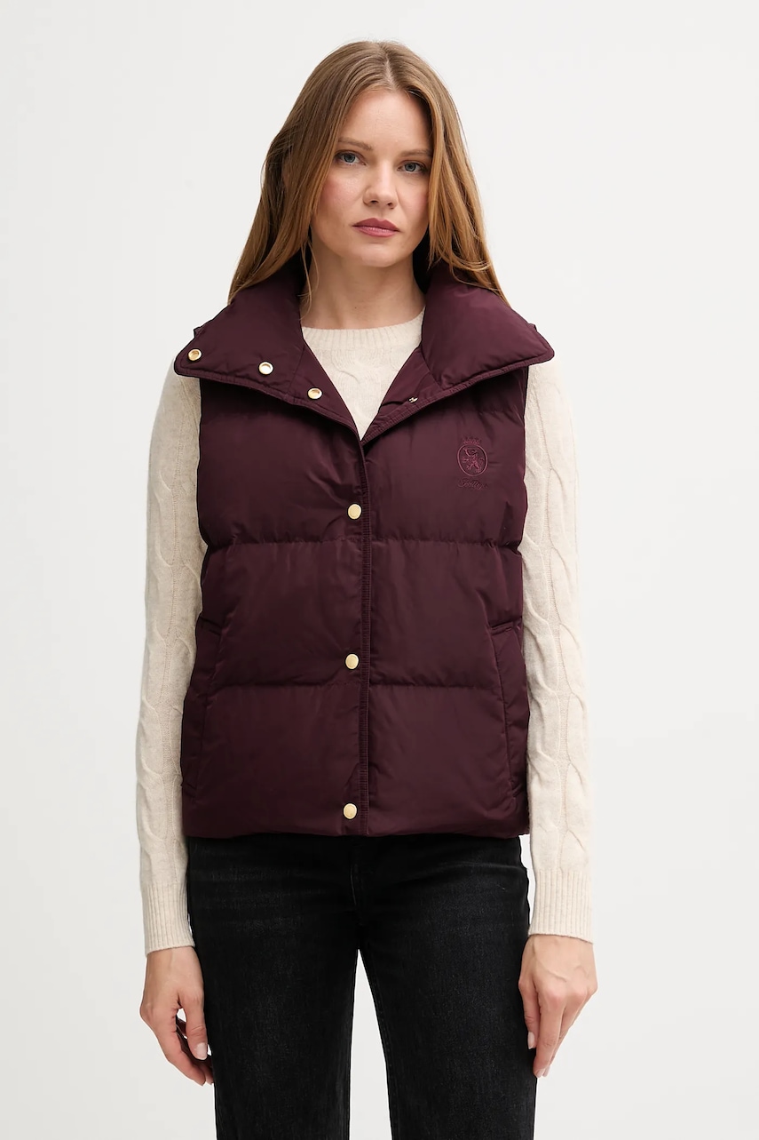 Levně Péřová vesta Tommy Hilfiger vínová barva, přechodná, WW0WW46545
