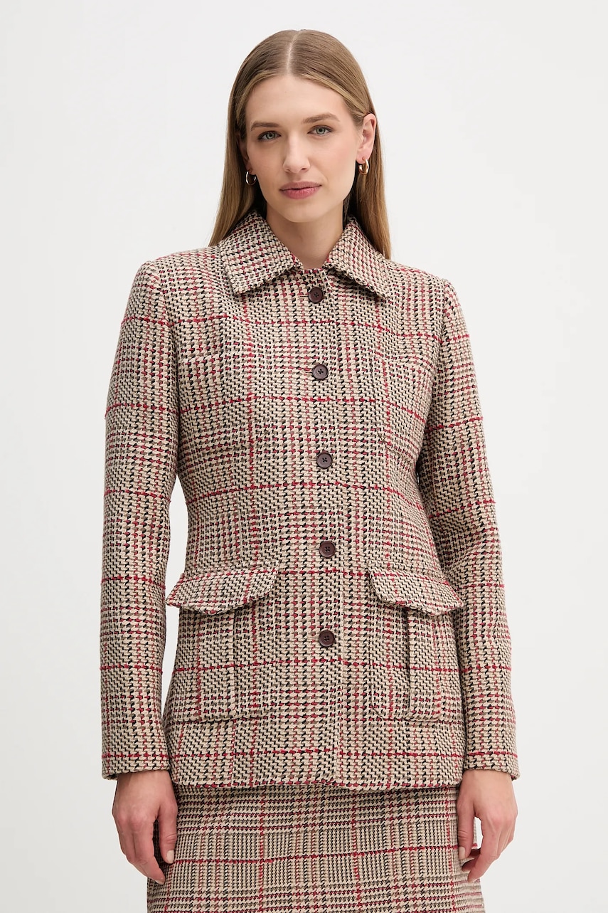 Levně Kabát s příměsí vlny Tommy Hilfiger hnědá barva, WW0WW46656