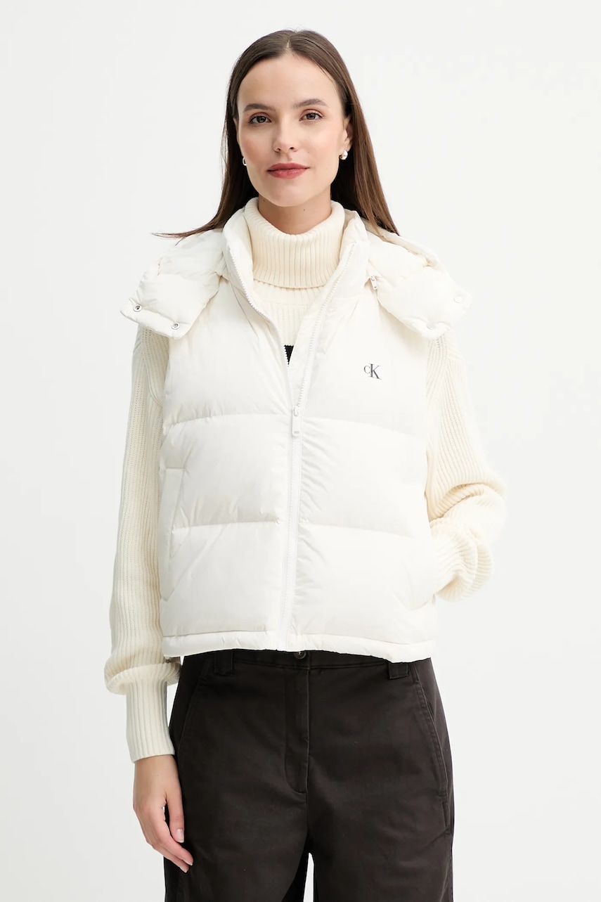 Levně Péřová vesta Calvin Klein Jeans béžová barva, zimní, LV047D500G