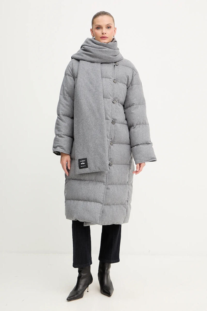 BOSS jachetă reversibilă cu amestec de lână culoarea gri, de iarnă, 50546820