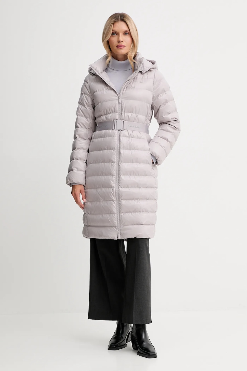 Levně Bunda Calvin Klein šedá barva, zimní, LV044D543G