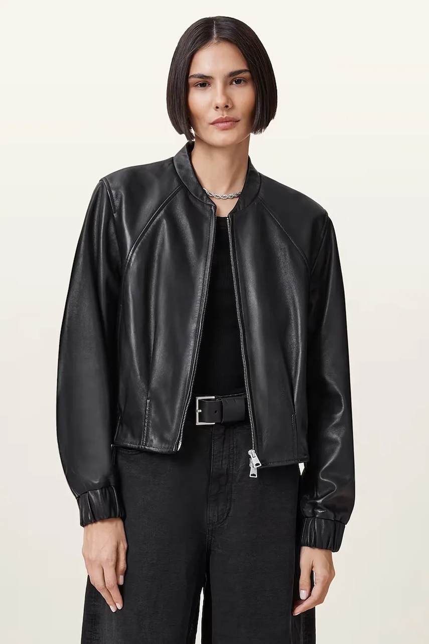 Levně Kožená bunda AllSaints MARTINA černá barva, přechodná, W008LD