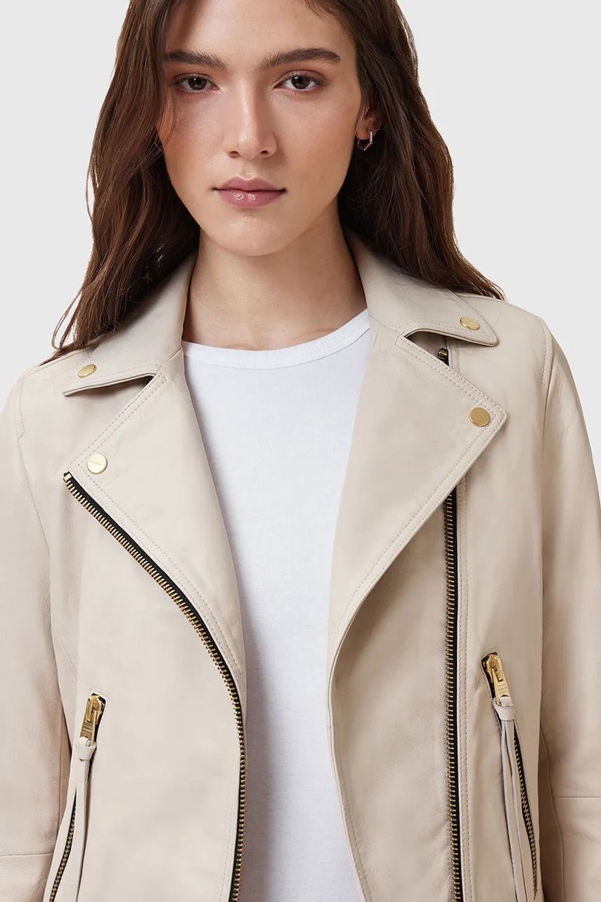 Кожаная куртка AllSaints DALBY цвет бежевый демисезонная W087LB