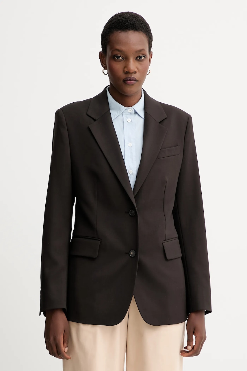 Filippa K jachetă cu lână culoarea maro, un singur rând de nasturi, uni, 31825