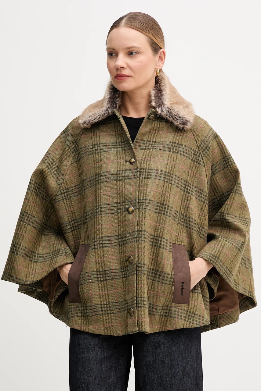 Barbour poncho de lână LILY culoarea verde, LWO0253