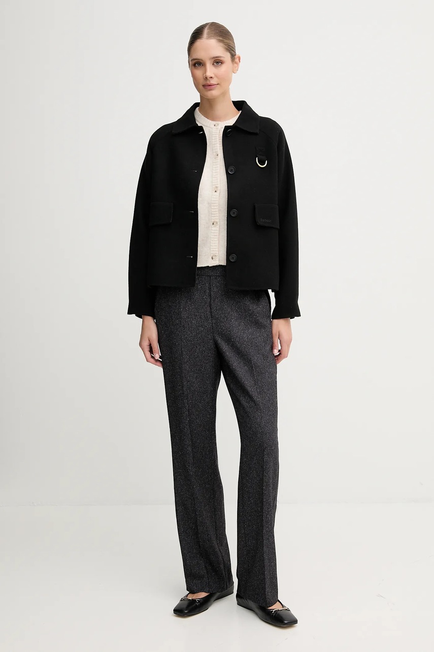 Шерстяная куртка Barbour LEONIE цвет чёрный демисезонная oversize LOS0077