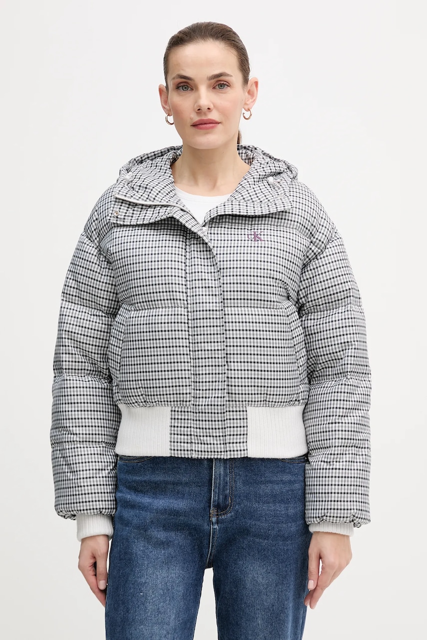 Levně Péřová bunda Calvin Klein Jeans šedá barva, zimní, LV044D516G