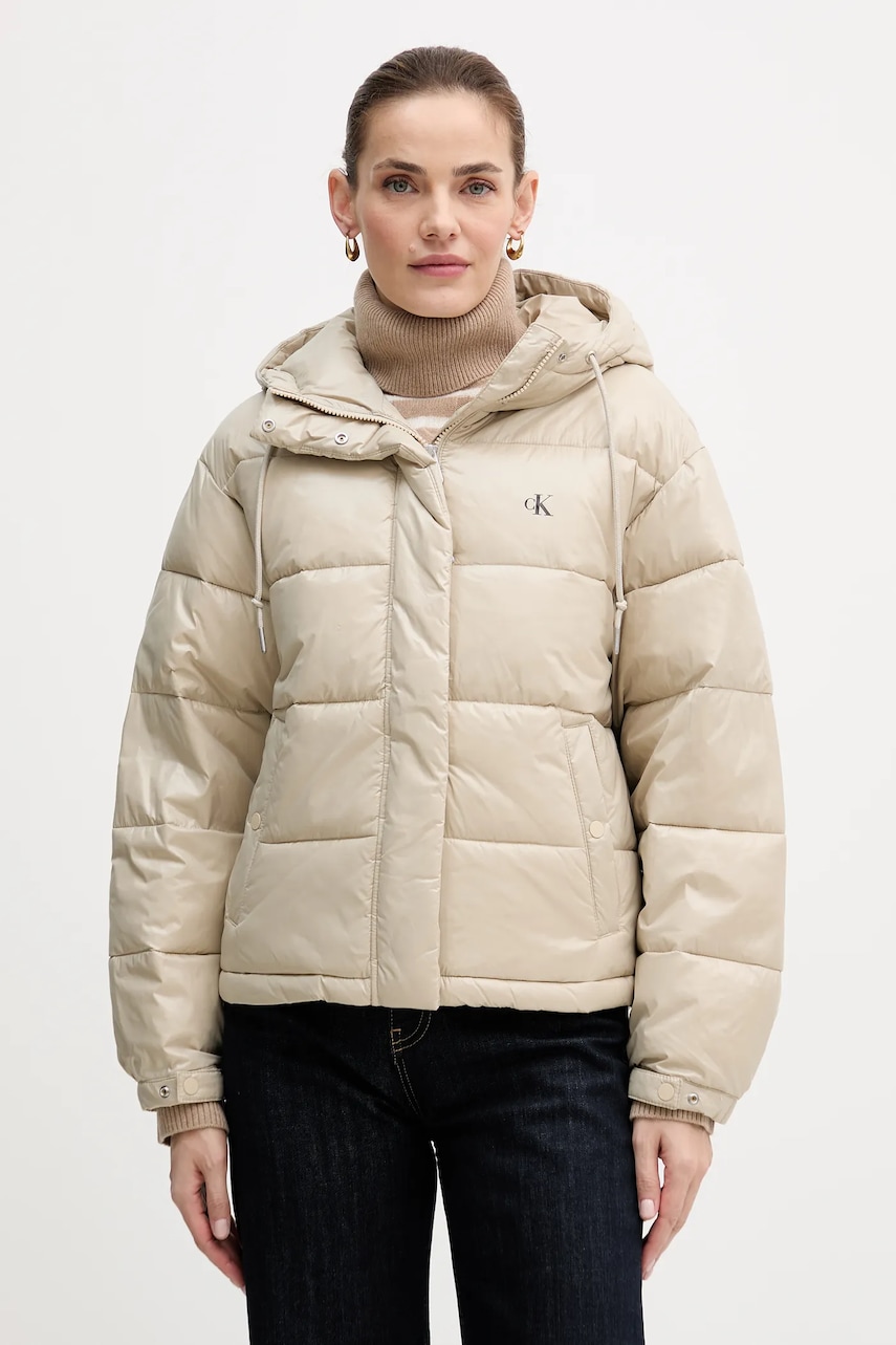 Levně Bunda Calvin Klein Jeans béžová barva, přechodná, LV047D505G